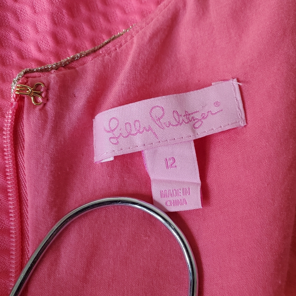 Lilly Pulitzer Womens Shift Sleeveless Dress Pink w/Gold Trim Sz 12 Resortwear - Picture 3 of 13